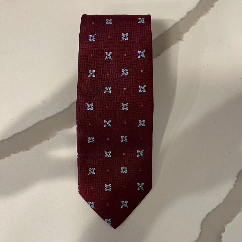 Brooks Brothers Mens Silk Tie Burgundy Geometric Floral Made in USA 87971